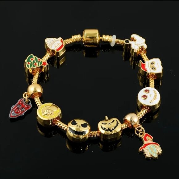 Gold Tone Nightmare Before Christmas Themed Charm Bracelet - Picture 6 of 8